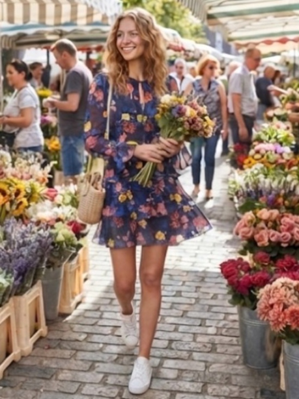 Finders Keepers Blue Floral Mini Dress with Ruffles NWOT Size Medium